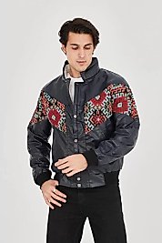 Erkek İçi Astarlı İçten Yaka Kısmı Peluşlu Suni Kumaş Vintage Ceket - Lacivert