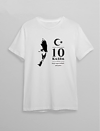 10 Kasım Atatürk Baskılı T-shirt - Beyaz