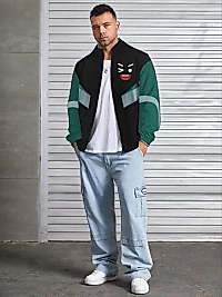 Unisex Uzun Kollu Paraşüt Kumaş Rüzgarlik - Siyah