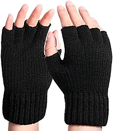 Erkek Kısa Parmaksız Triko Eldiven - Siyah