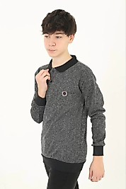 Çocuk Selanik Yaka Nakışlı Kazak - Gri