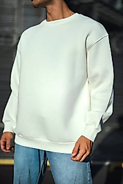 Kışlık Bisiklet Yaka Üç İplik Basic SweatShirt - Beyaz