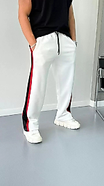 Üç İplik Şeritli Eşofman Pantolon - Beyaz