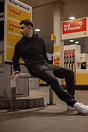 Üç İplik Kapüşonlu Eşofman Takım - Siyah