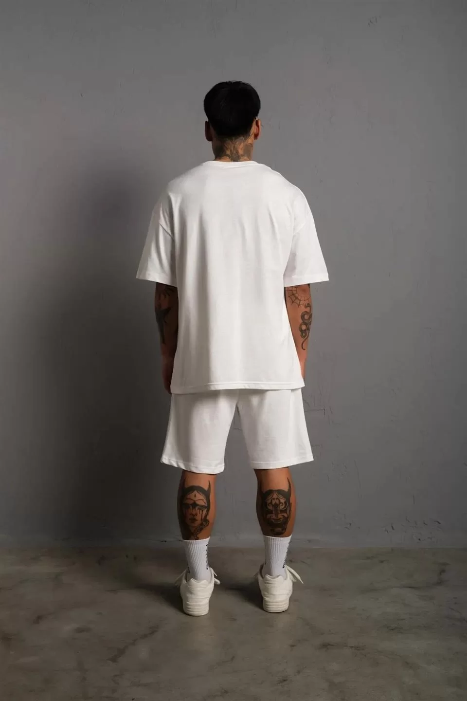 Erkek Alev Baskılı İkili Şortlu Takım - Beyaz